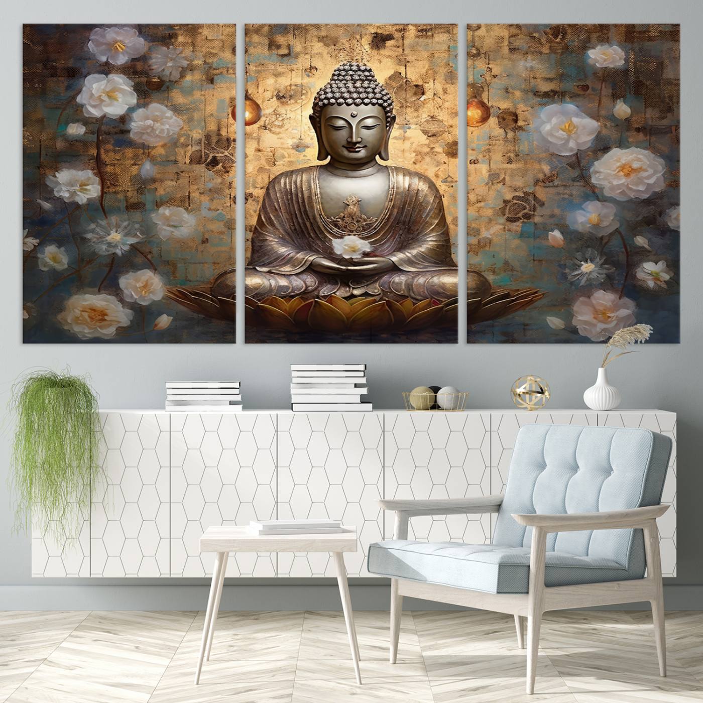 Buddha Wall Art Canvas Print, Hindu Buddha Meditation Room Decor