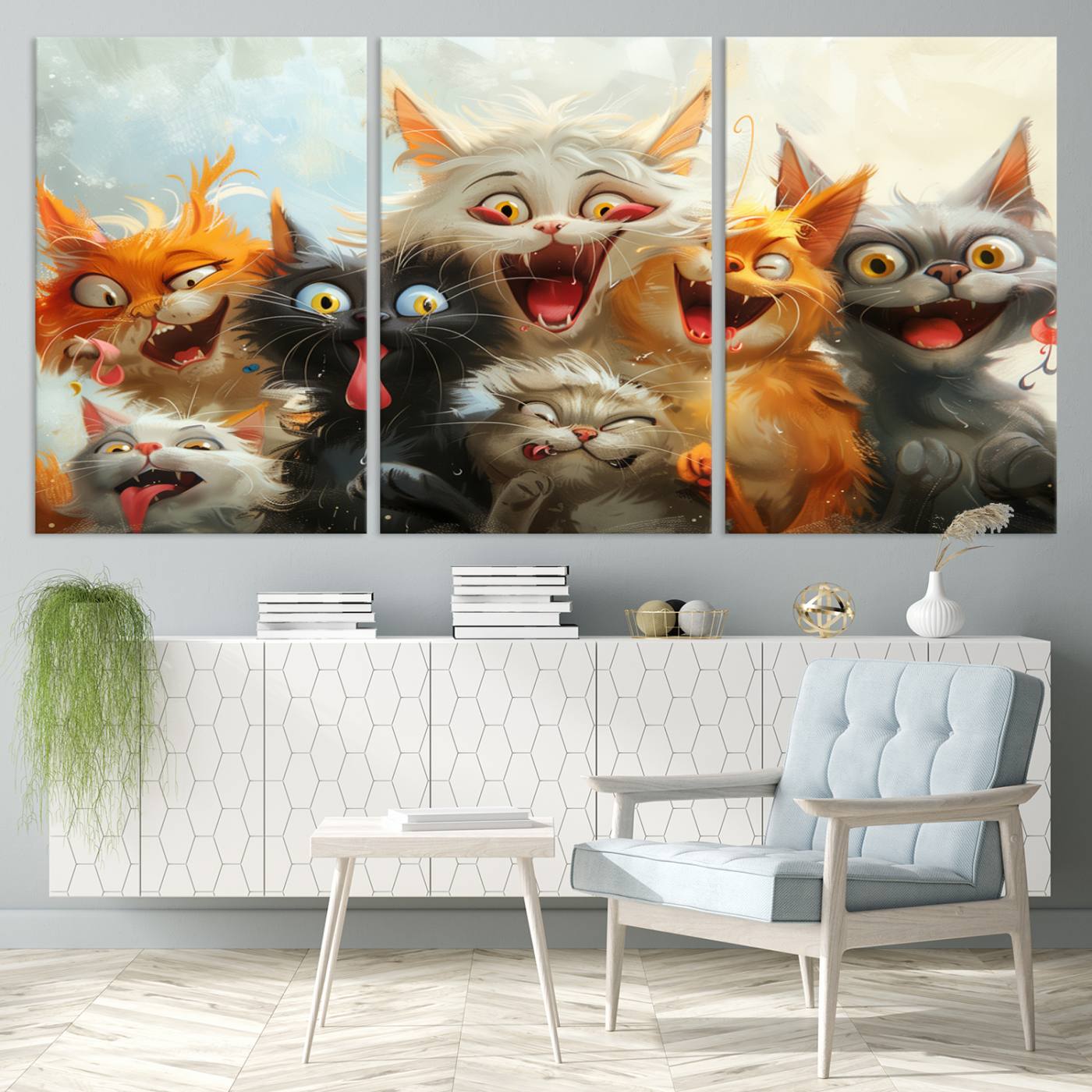 Pixar Cats Wall Art Canvas Print, Fanny Cat Wall Art Print, Comic Cartoon Cat Print