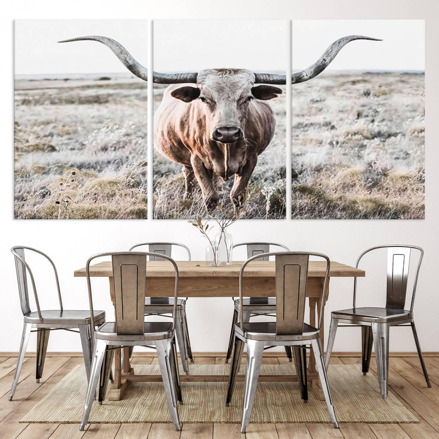 Texas Cow Longhorn Wall Art Canvas Print, Cattle Bighorn Wall Art Print