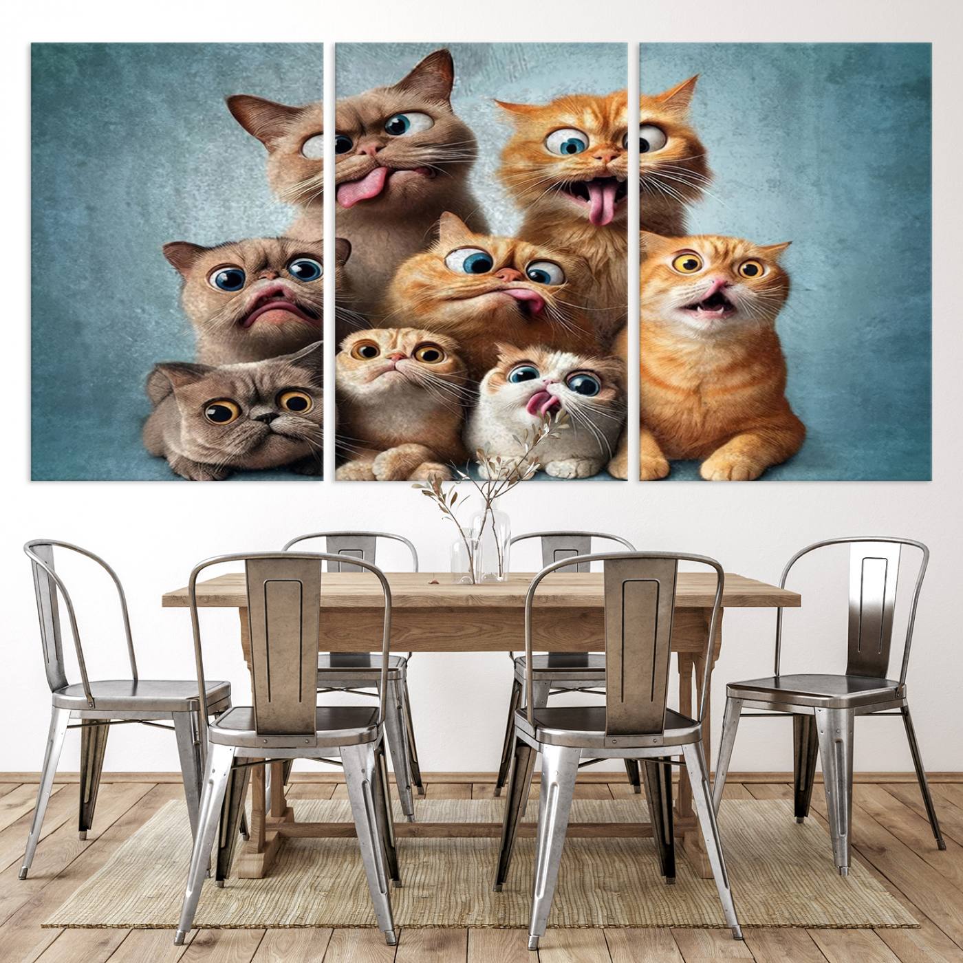 Fanny Cats Wall Art Canvas Print, Pixar Style Cat Wall Art Print, Comic Cartoon Cat Print