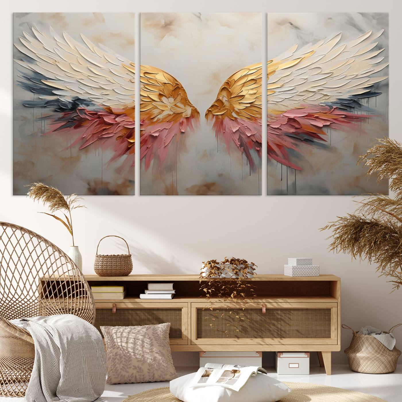 Oil Painting Style Abstract Angel Wing Wall Art Canvas Print