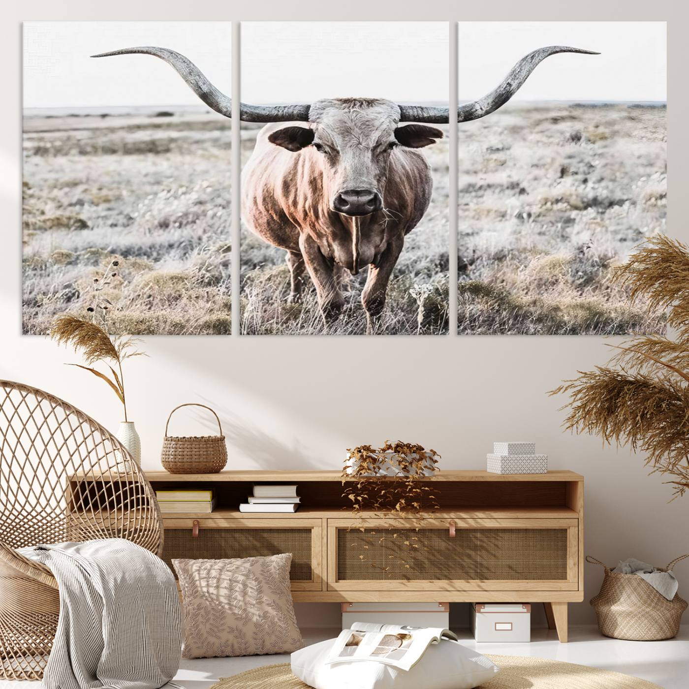 Texas Cow Longhorn Wall Art Canvas Print, Cattle Bighorn Wall Art Print