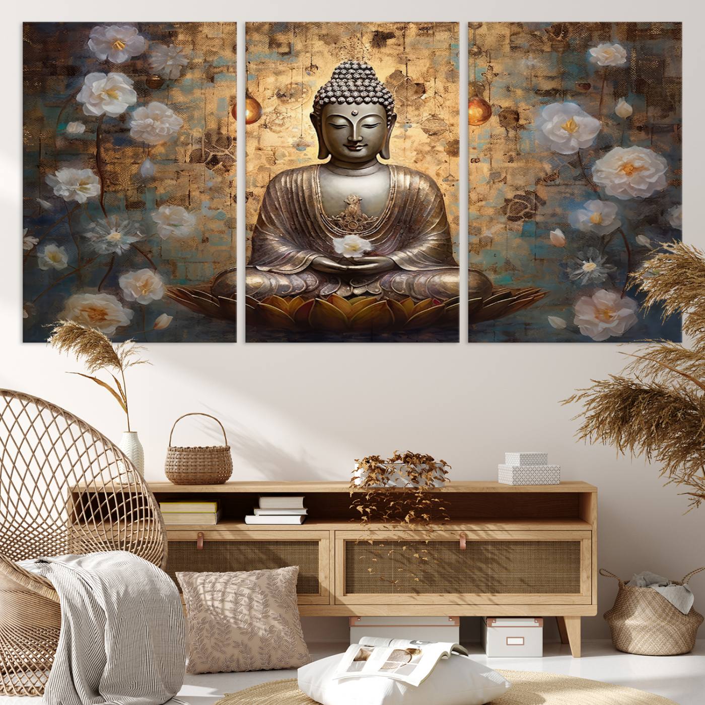 Buddha Wall Art Canvas Print, Hindu Buddha Meditation Room Decor