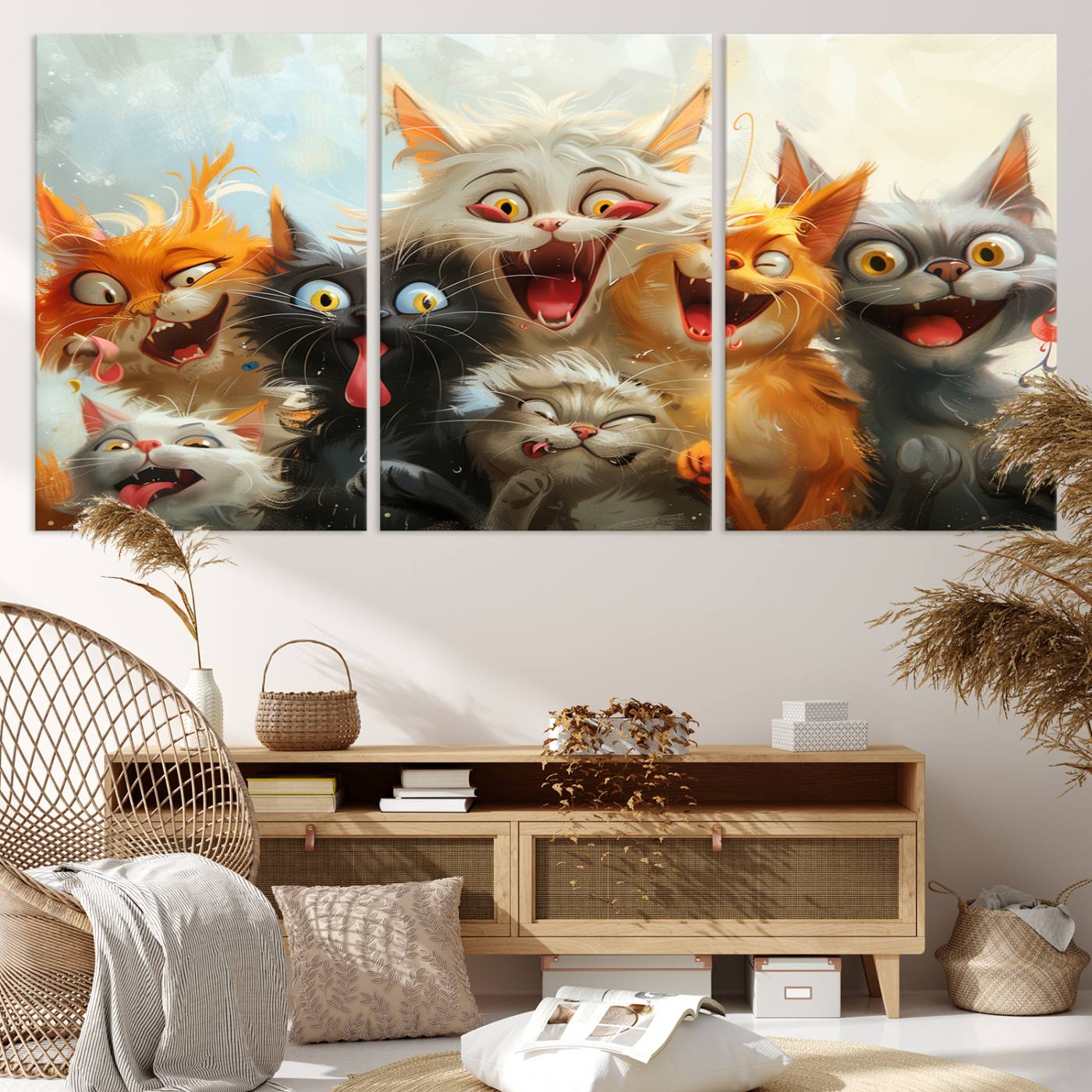 Pixar Cats Wall Art Canvas Print, Fanny Cat Wall Art Print, Comic Cartoon Cat Print