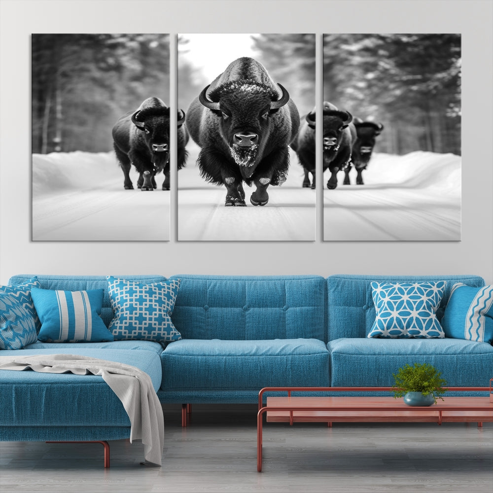 Bison Cow Canvas Wall Art Farmhouse Decor Buffalo Print Rustic Wall Decor Animals Painting Bison Wall Art