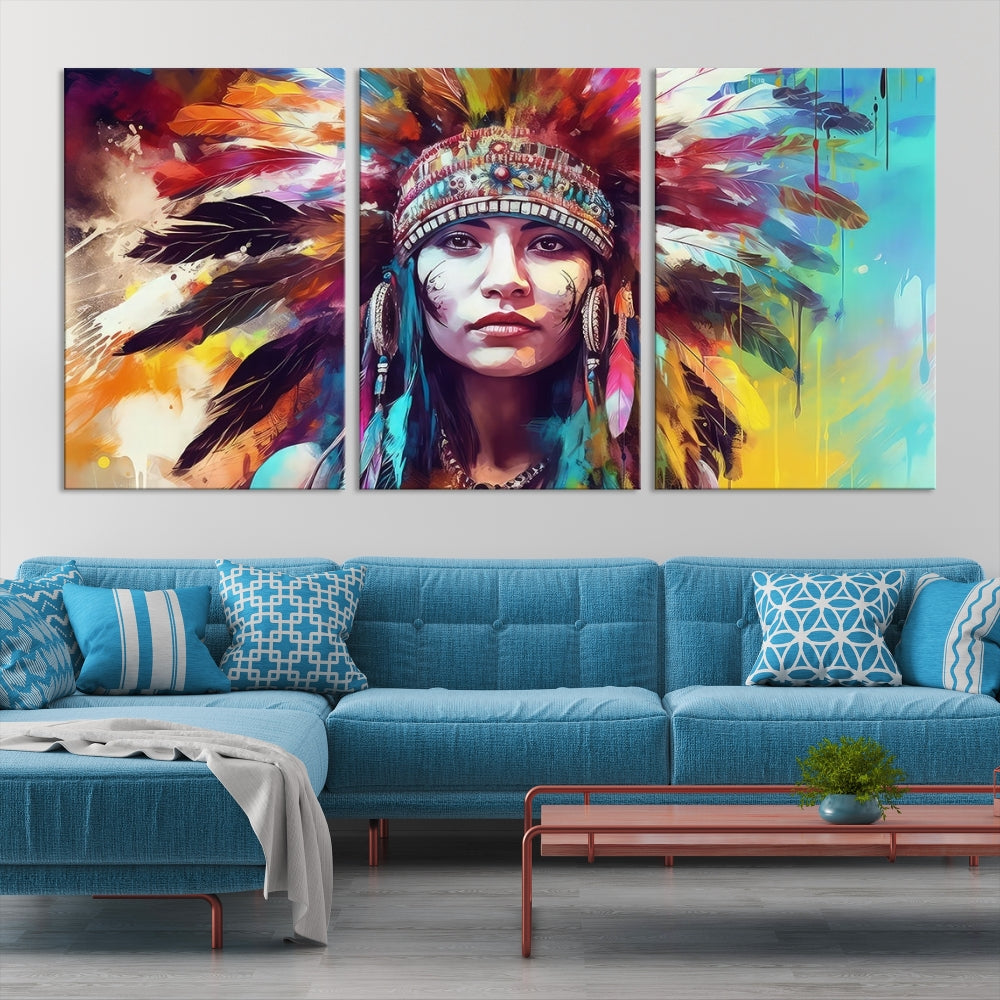 Extra Large Native American Wall Art Canvas Print Indian Artwork for Wall