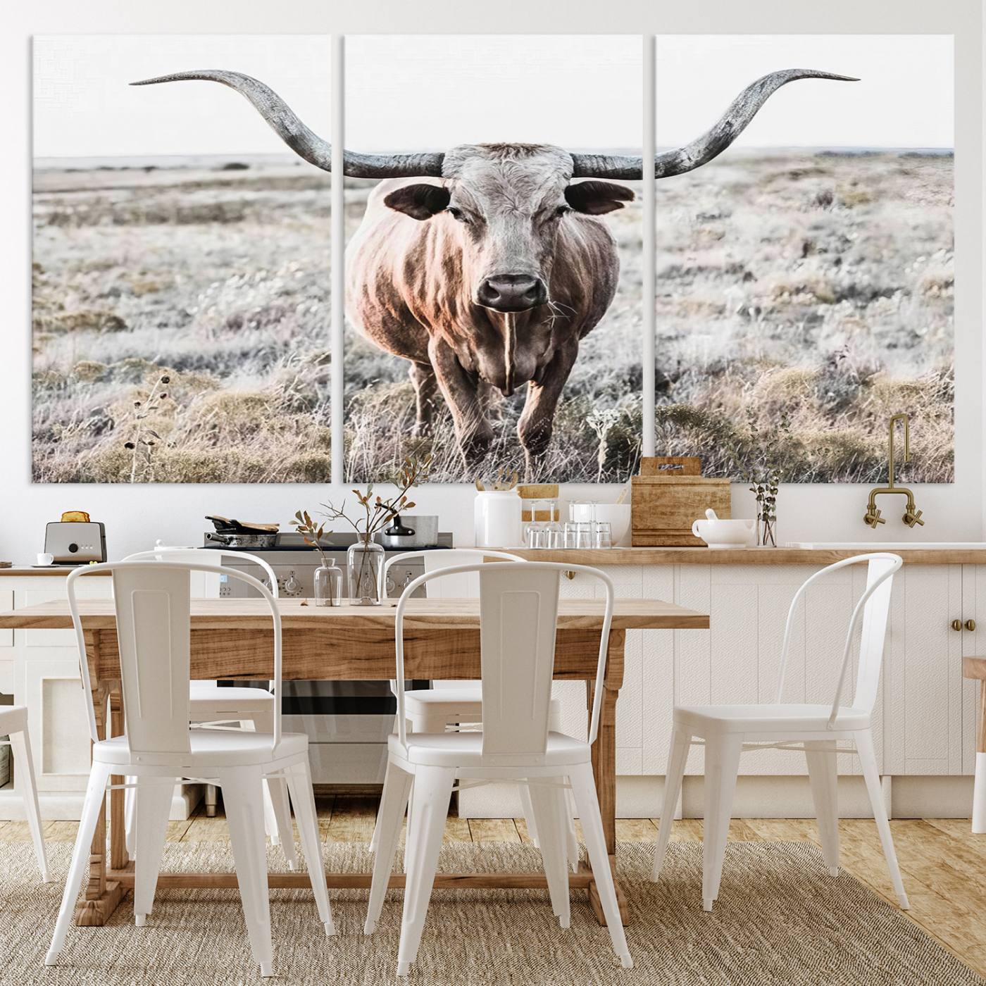 Texas Cow Longhorn Wall Art Canvas Print, Cattle Bighorn Wall Art Print