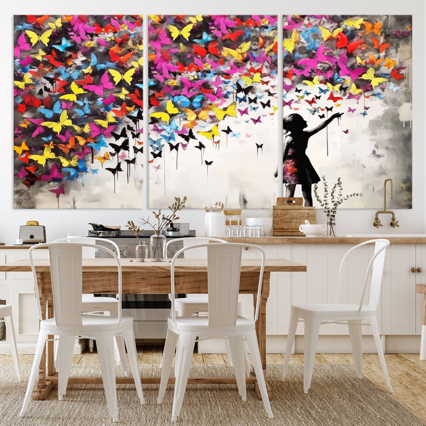 Banksy Style Girl and Butterfly Wall Art Canvas Print