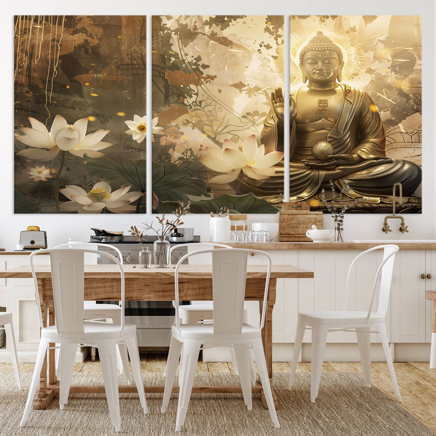 Buddha and Lotus Wall Art Canvas Print, Buddha Meditation Room Decor, Yoga Room Wall Art