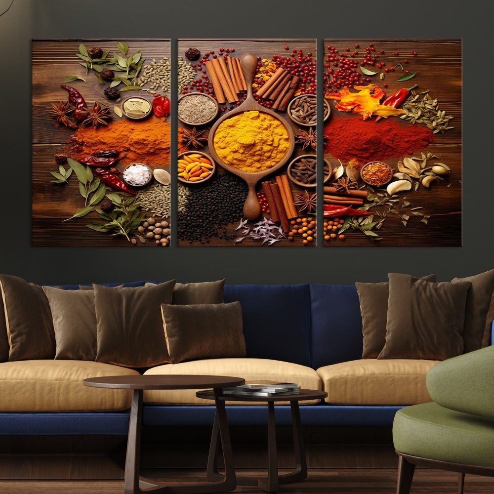 Spices Cooking Wall Art Canvas Print, Red Green Yellow Kitchen Wall Decor, Interior Art Framed