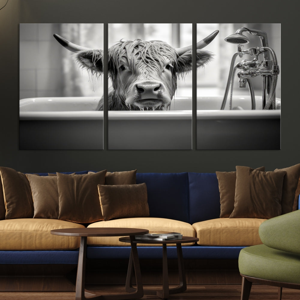 Piece Cow Canvas Print Highland Cow Animal Wall Art for Living Room, Cabin Wall Decor