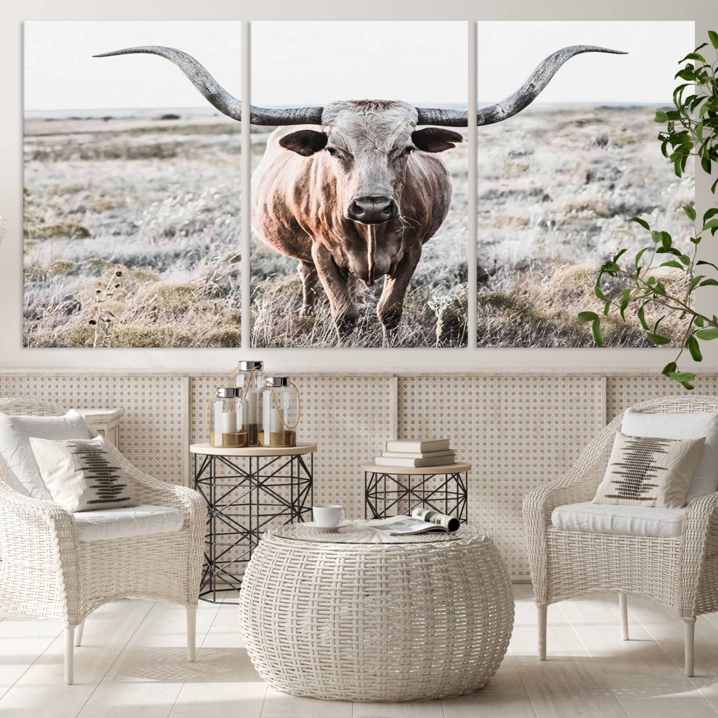 Texas Cow Longhorn Wall Art Canvas Print, Cattle Bighorn Wall Art Print