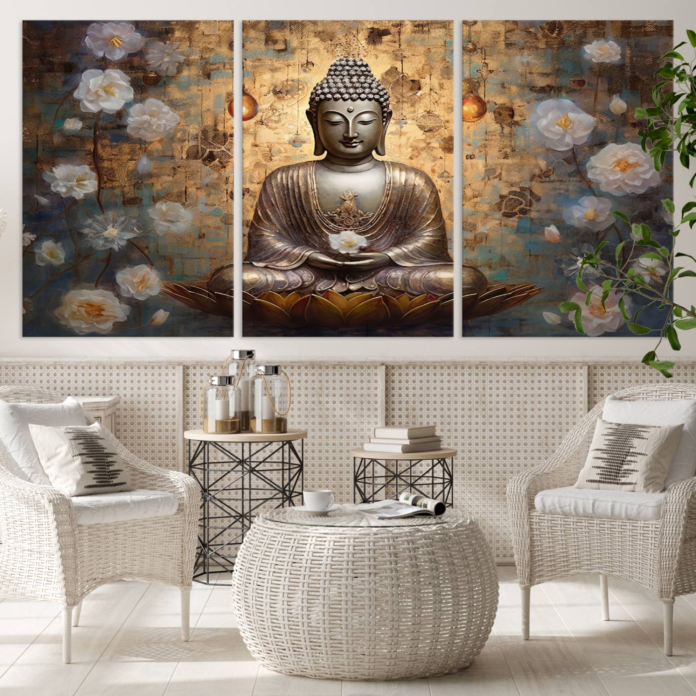 Buddha Wall Art Canvas Print, Hindu Buddha Meditation Room Decor