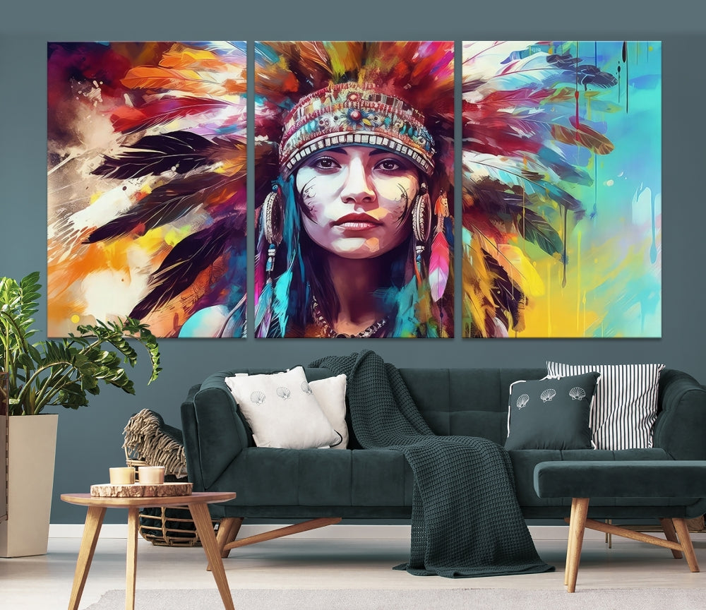 Extra Large Native American Wall Art Canvas Print Indian Artwork for Wall