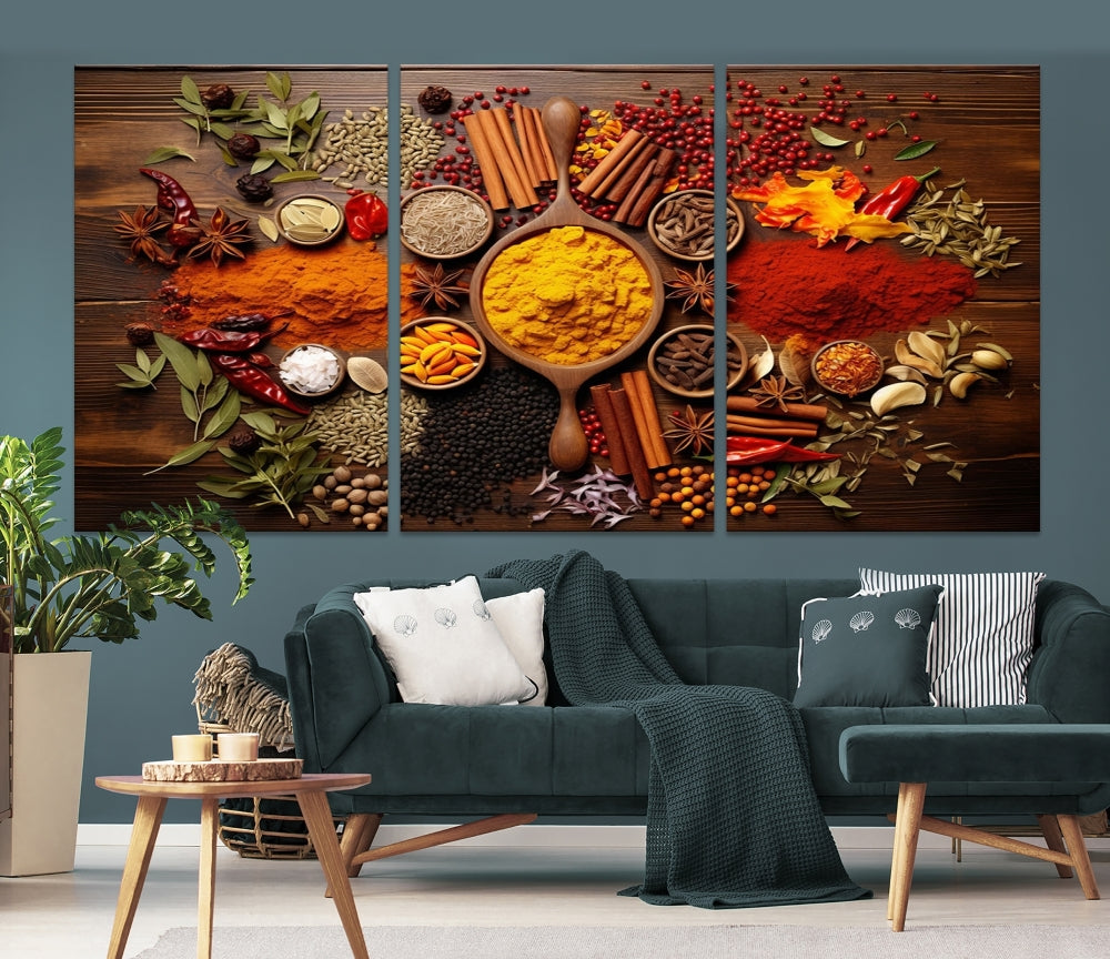 Spices Cooking Wall Art Canvas Print, Red Green Yellow Kitchen Wall Decor, Interior Art Framed