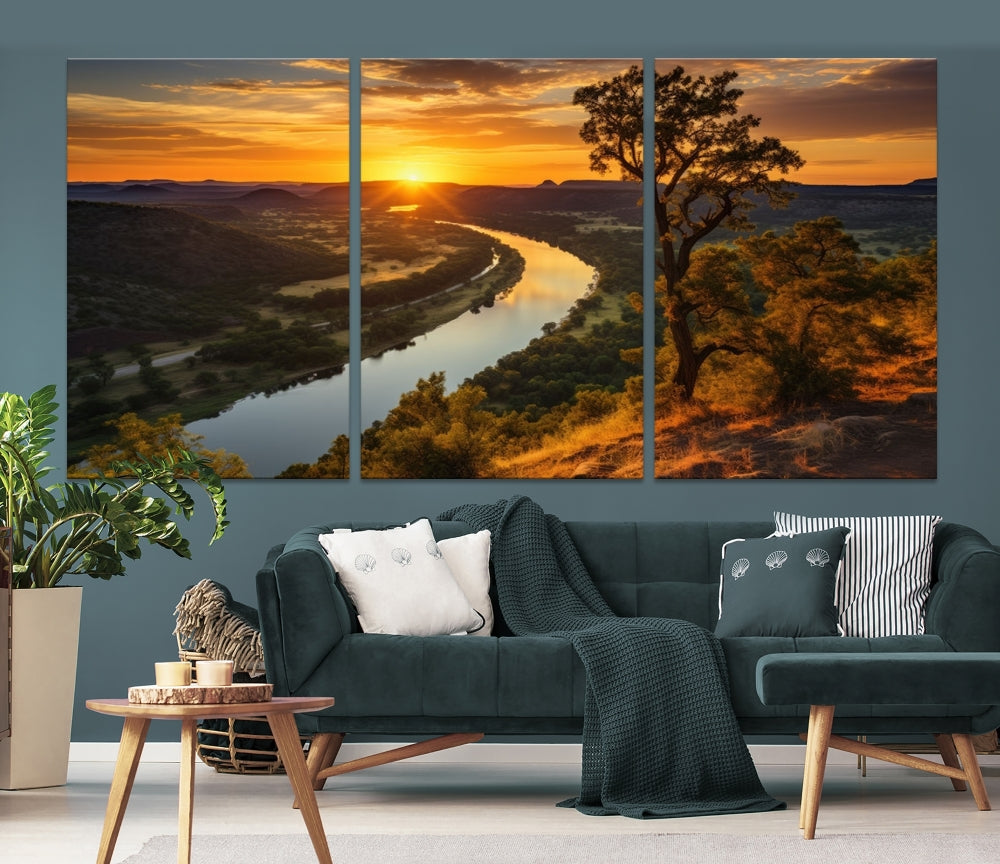 Large Sunset Print Set of Landscape Canvas Wall Art Nature Printed Art Home Decor