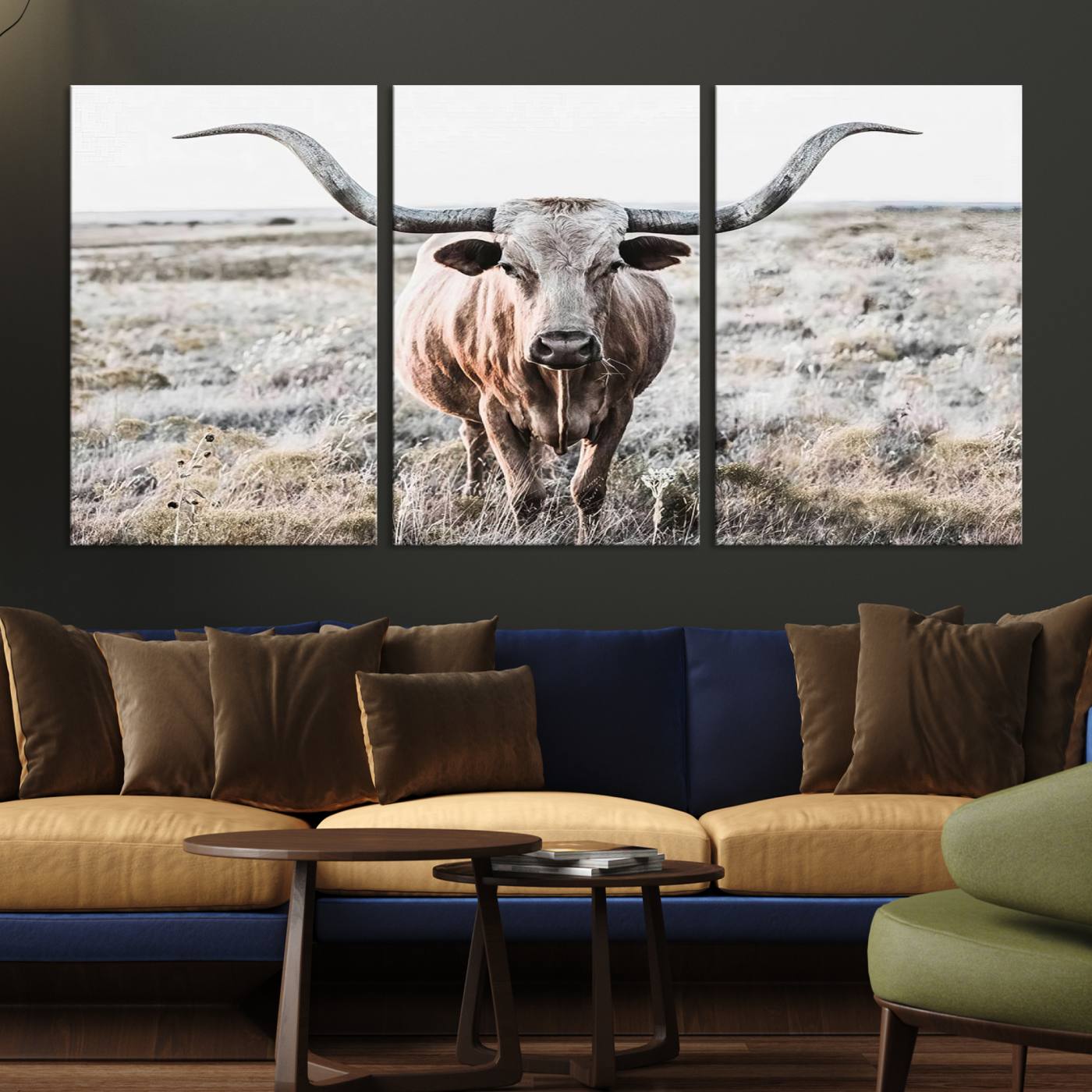 Texas Cow Longhorn Wall Art Canvas Print, Cattle Bighorn Wall Art Print