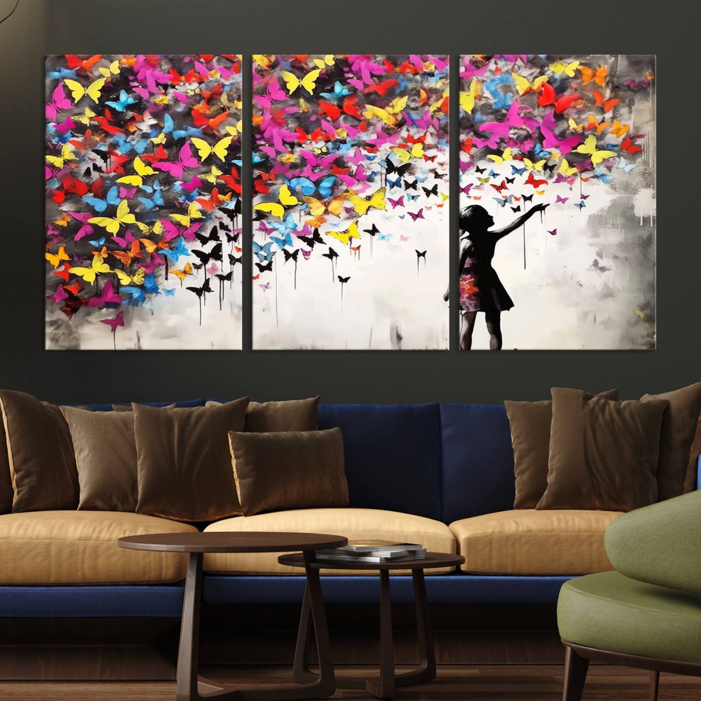 Banksy Style Girl and Butterfly Wall Art Canvas Print