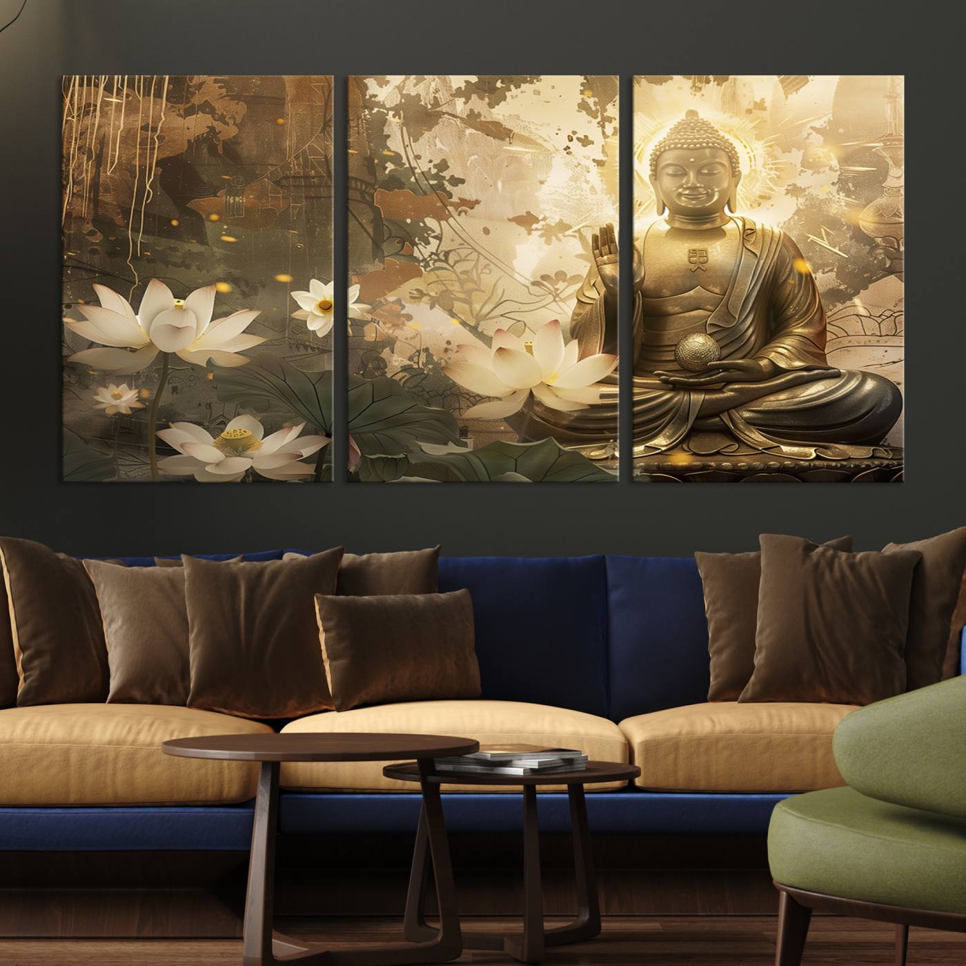 Buddha and Lotus Wall Art Canvas Print, Buddha Meditation Room Decor, Yoga Room Wall Art