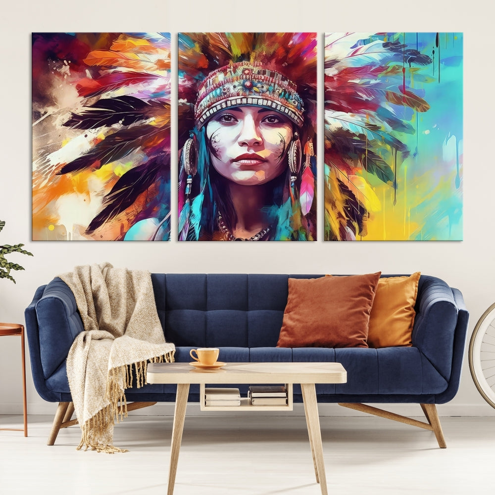 Extra Large Native American Wall Art Canvas Print Indian Artwork for Wall