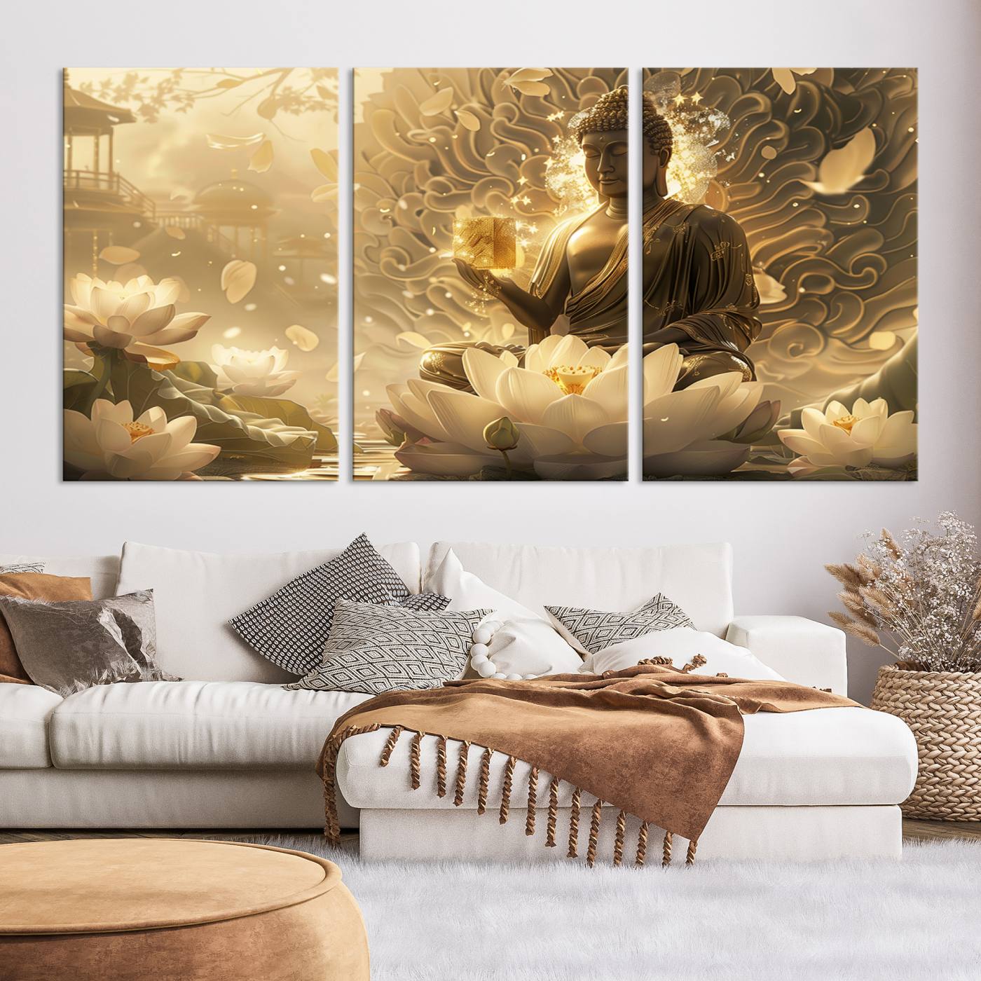 Buddha Wall Art Canvas Print, Buddha Meditation Room Decor, Yoga Room Wall Art, Lotus Wall Art