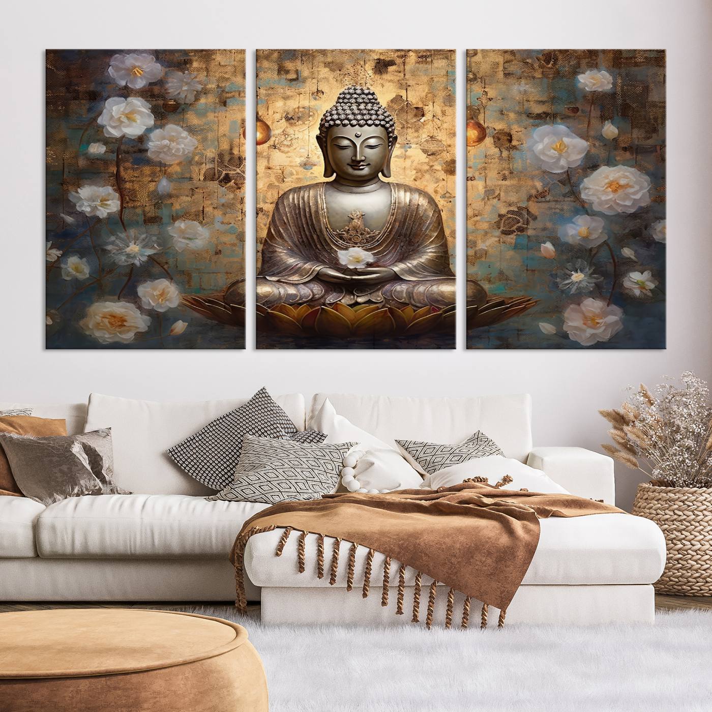 Buddha Wall Art Canvas Print, Hindu Buddha Meditation Room Decor