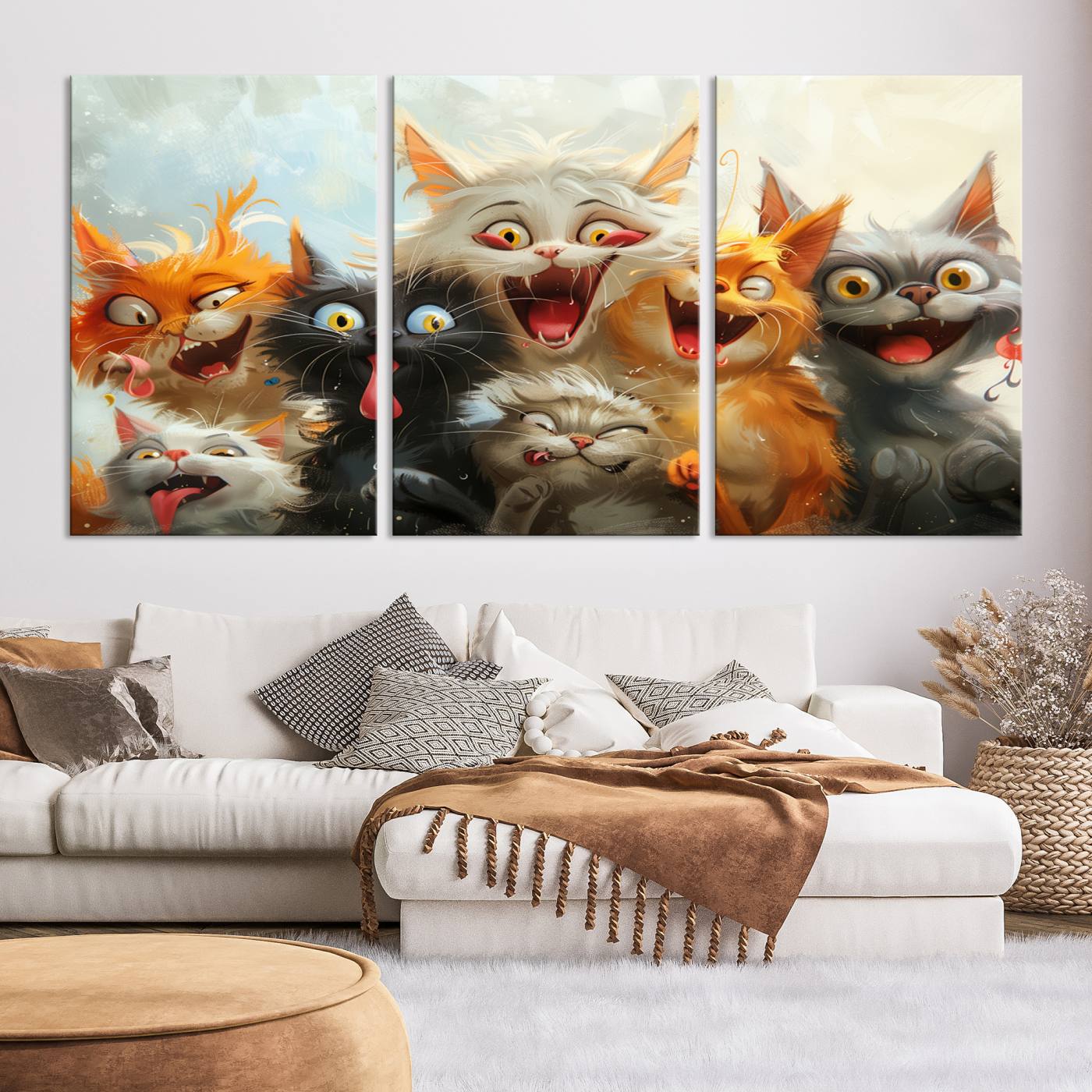 Pixar Cats Wall Art Canvas Print, Fanny Cat Wall Art Print, Comic Cartoon Cat Print