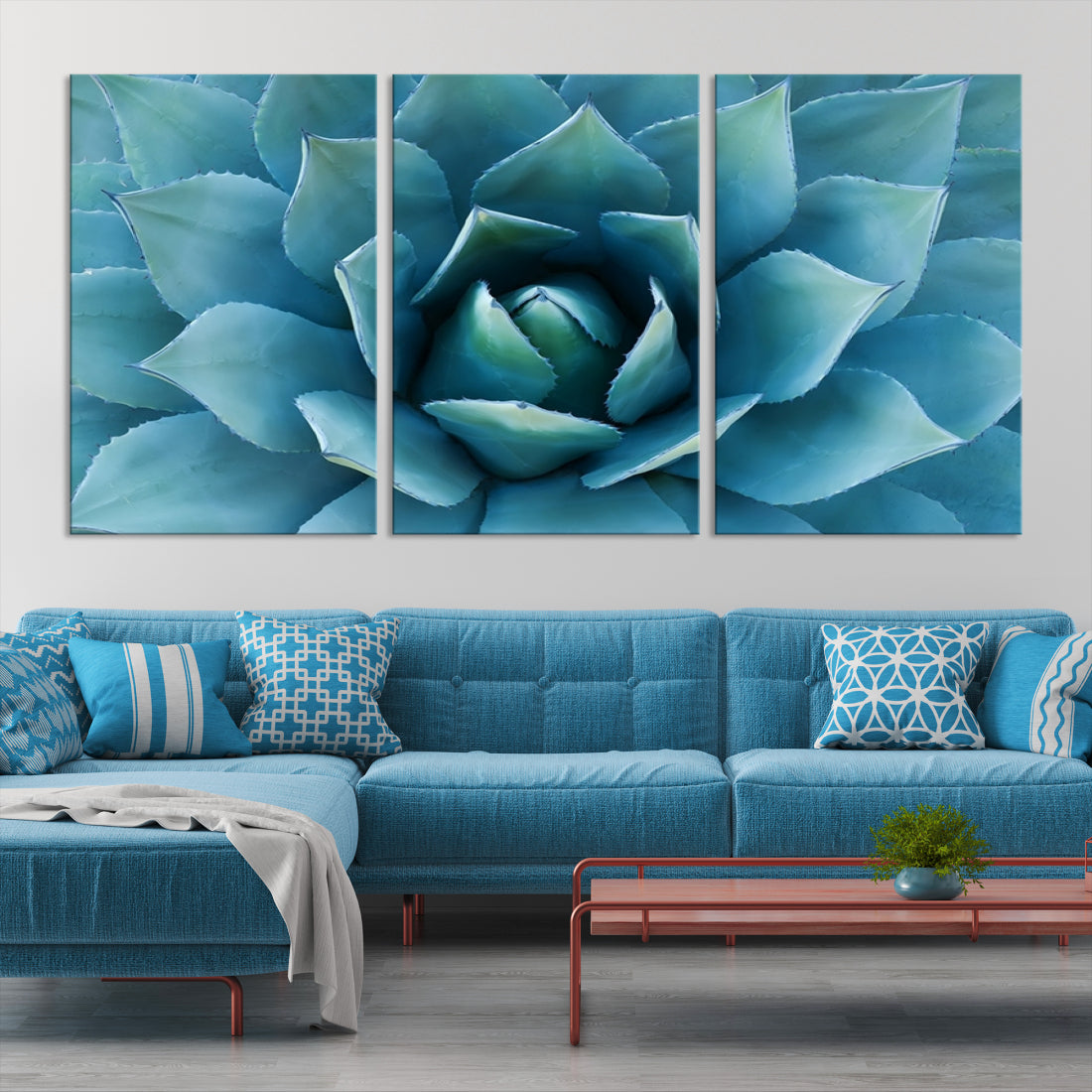 Large Wall Art Canvas Print - Blue Agave Flower Taken over It