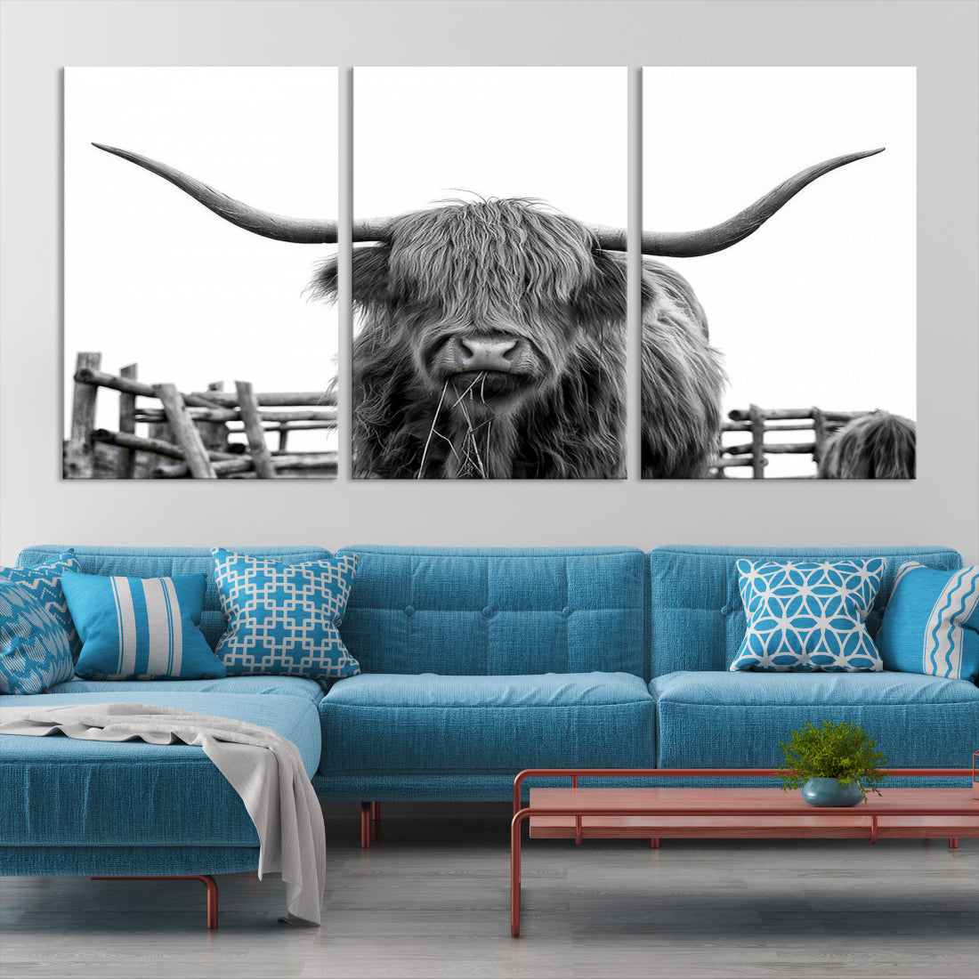 Bighorn Wall Art Cow Canvas Print Black White Artwork Mountain Lounge Farmhouse Wall Decor