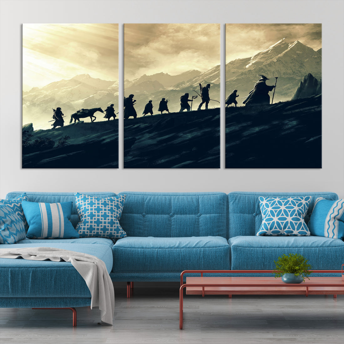 Fellowship of the Ring Wall Art Canvas Print, Framed set of 3 LOTR Print, Lord of the Rings Canvas Art