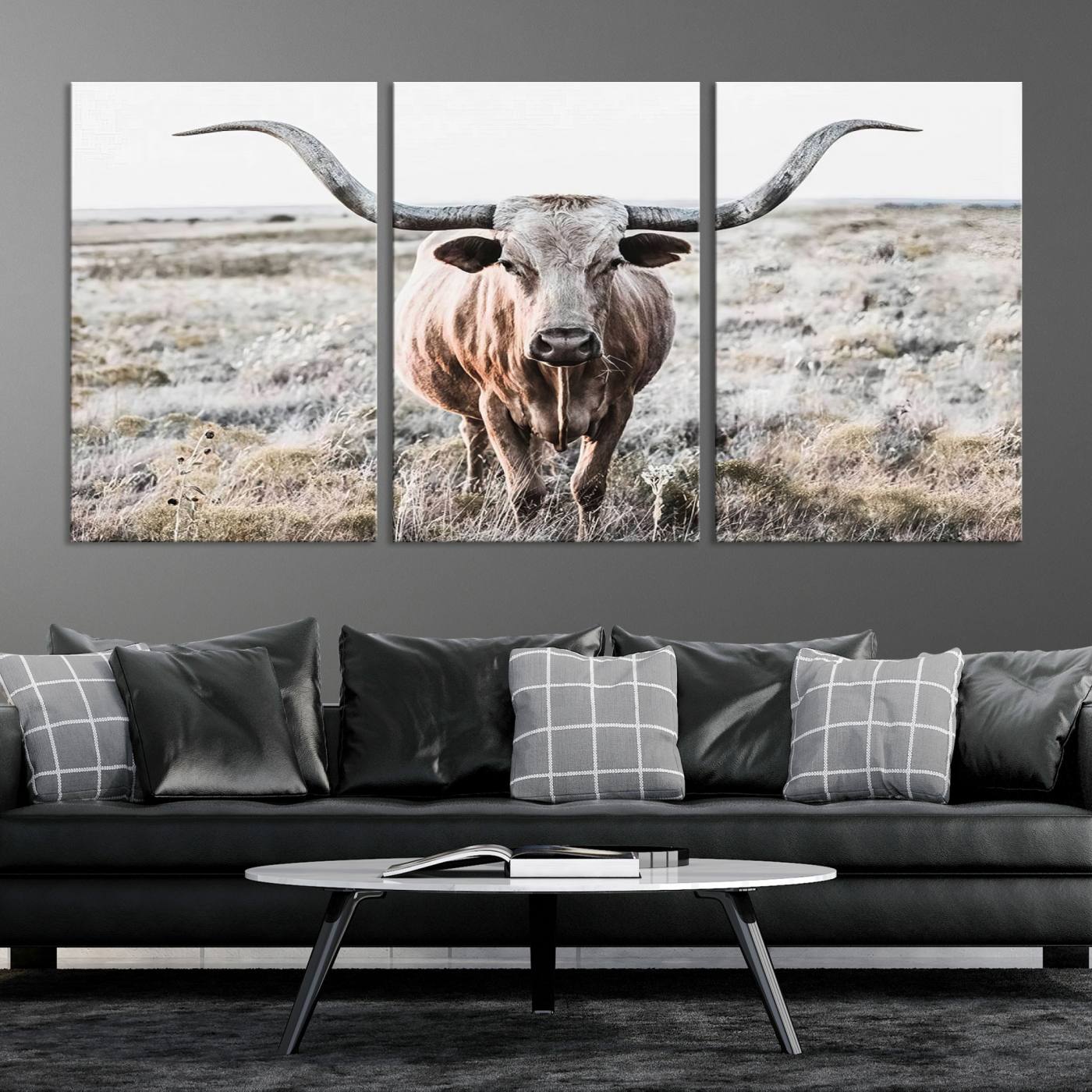 Texas Cow Longhorn Wall Art Canvas Print, Cattle Bighorn Wall Art Print