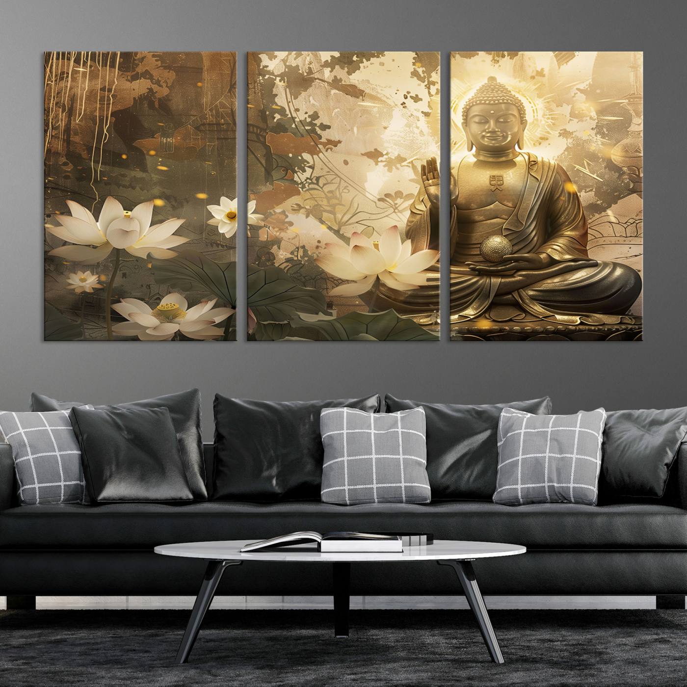 Buddha and Lotus Wall Art Canvas Print, Buddha Meditation Room Decor, Yoga Room Wall Art