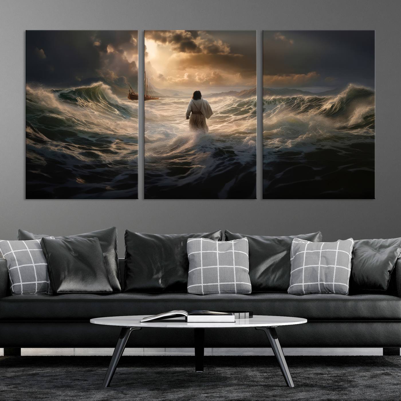 Jesus Walk in Sea Wall Art Canvas Print, Christian Wall Art Print,