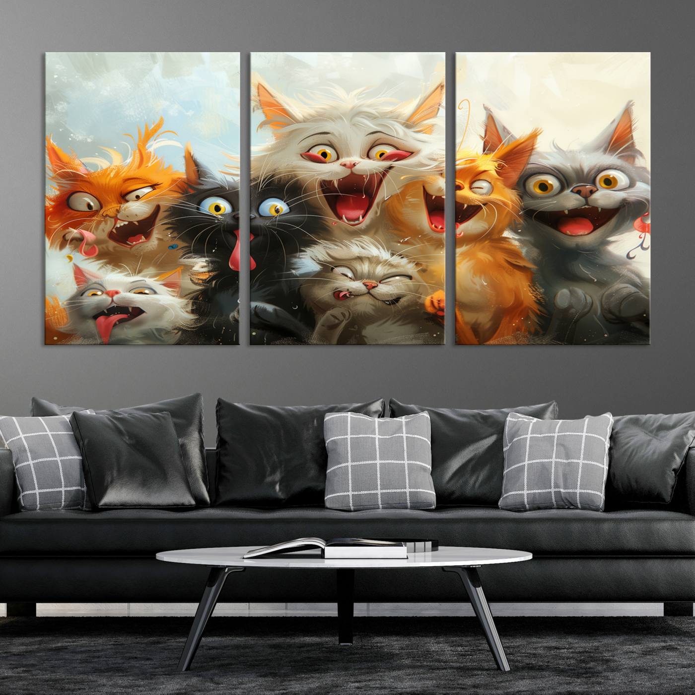 Pixar Cats Wall Art Canvas Print, Fanny Cat Wall Art Print, Comic Cartoon Cat Print