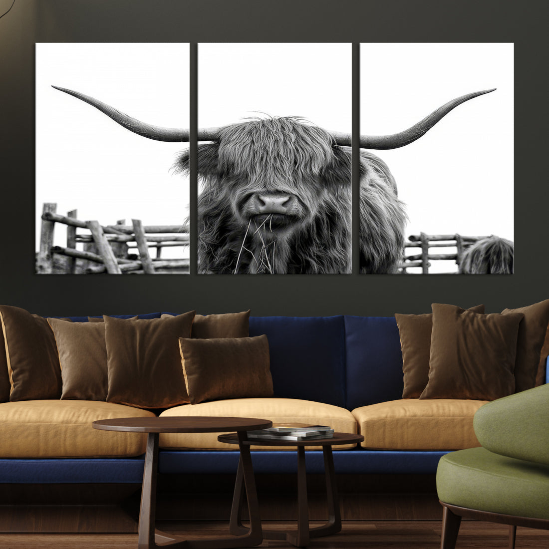 Bighorn Wall Art Cow Canvas Print Black White Artwork Mountain Lounge Farmhouse Wall Decor