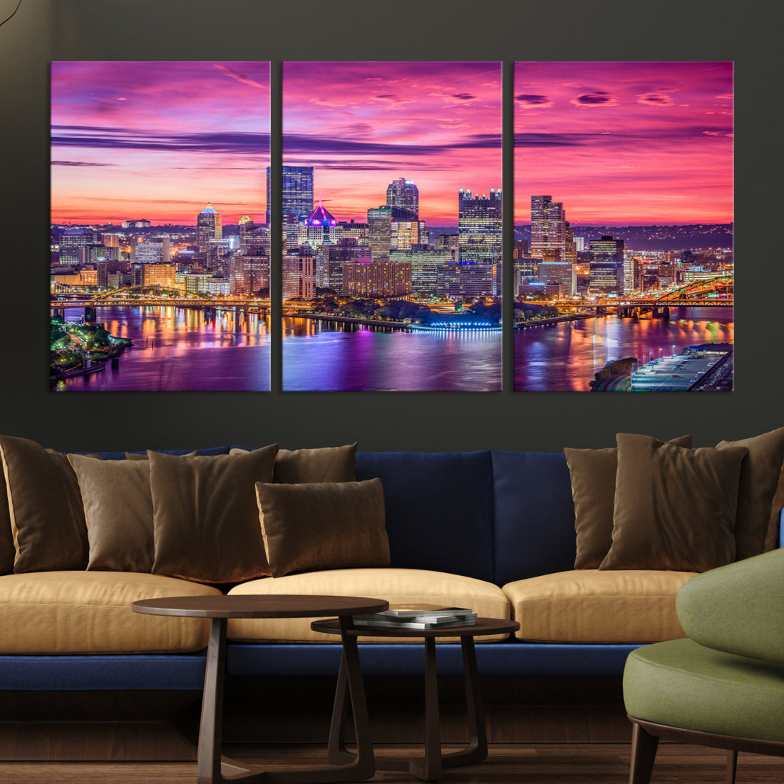 Pittsburgh Skyline Wall Art pink sky sunset cityscape Canvas Print Pennsylvania wall decor