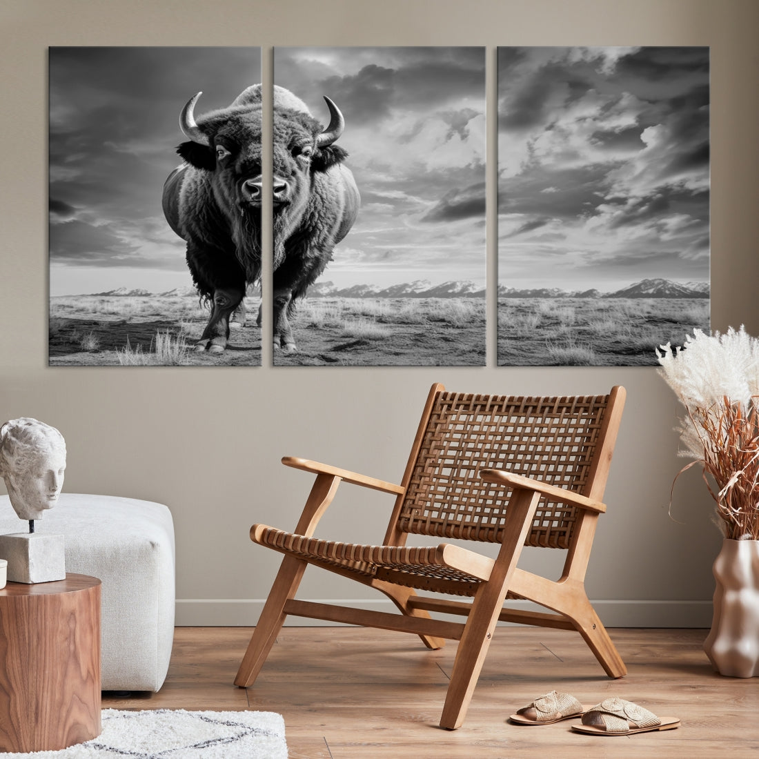 Cow Bighorn Wall Art Canvas Print, Longhorn Texas Large Cow Animal Canvas Print