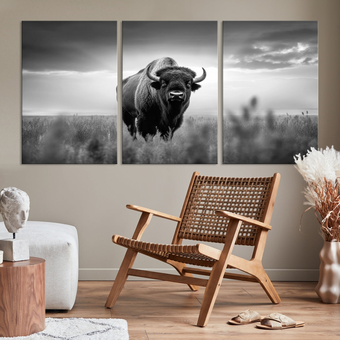 Cow Bighorn Wall Art Canvas Print, Longhorn Texas Large Cow Animal Canvas Print