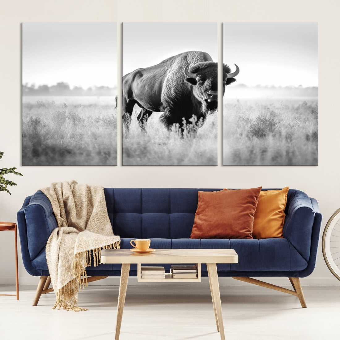 Cow Bighorn Wall Art Canvas Print, Longhorn Texas Large Cow Animal Canvas Print