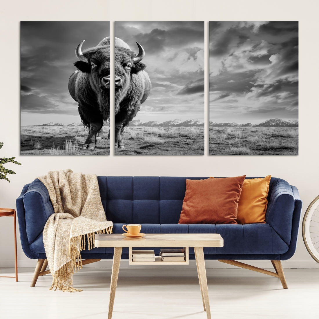 Cow Bighorn Wall Art Canvas Print, Longhorn Texas Large Cow Animal Canvas Print