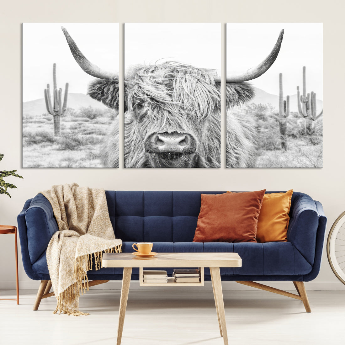 Longhorn Cow Wall Art Large Canvas Print Landscape Animal Framed Art Set of 3