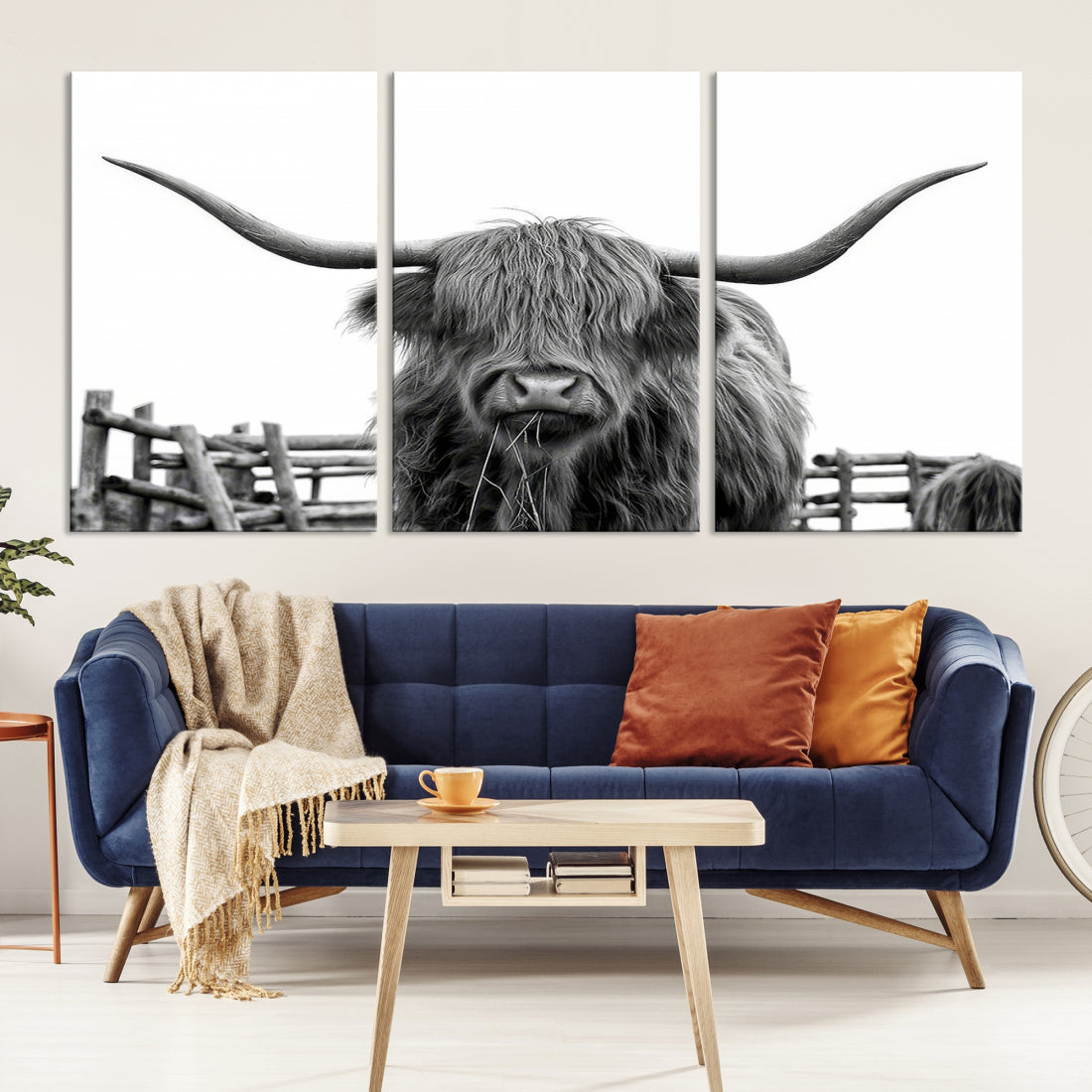 Bighorn Wall Art Cow Canvas Print Black White Artwork Mountain Lounge Farmhouse Wall Decor