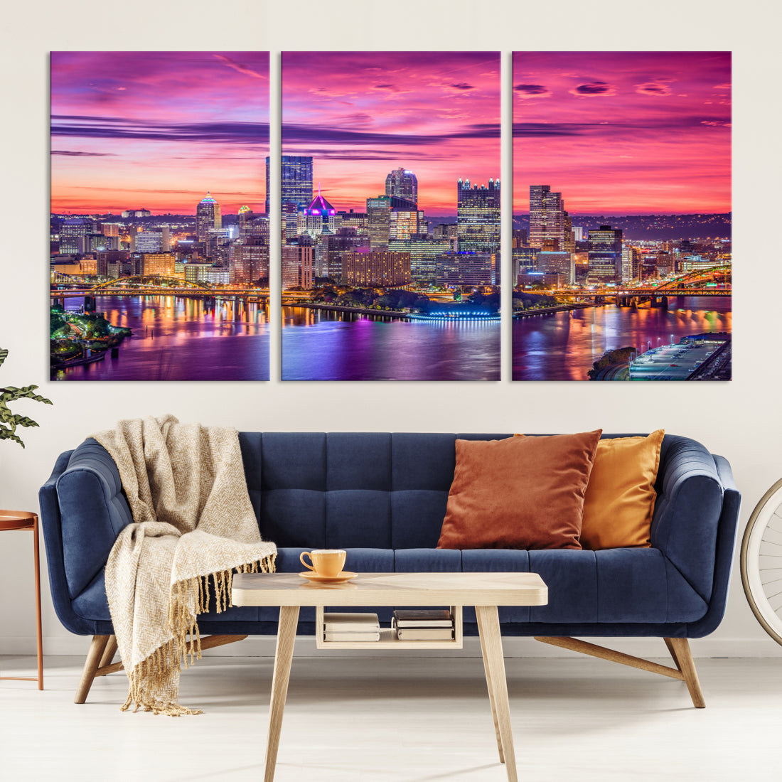 Pittsburgh Skyline Wall Art pink sky sunset cityscape Canvas Print Pennsylvania wall decor