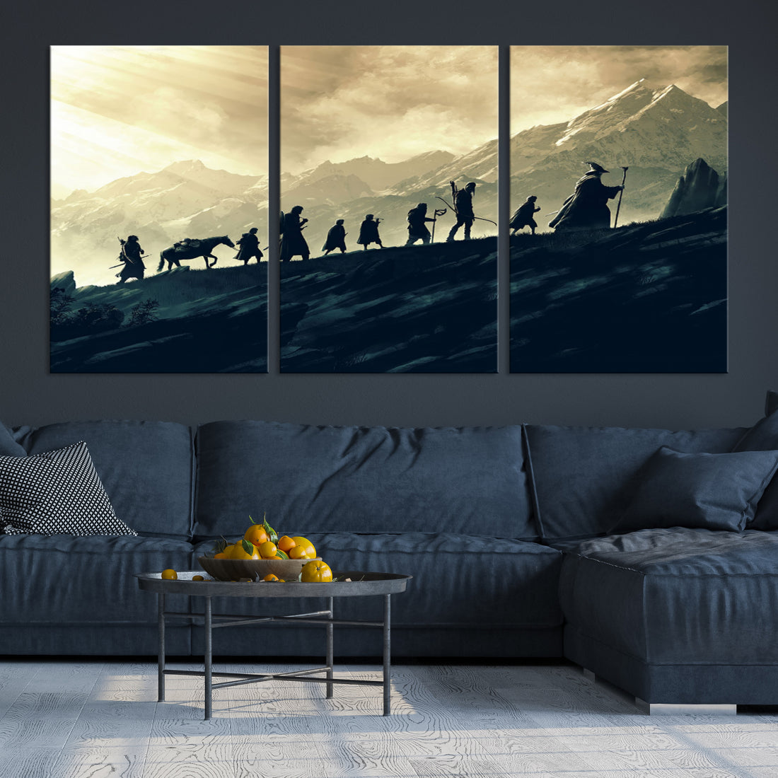 Fellowship of the Ring Wall Art Canvas Print, Framed set of 3 LOTR Print, Lord of the Rings Canvas Art