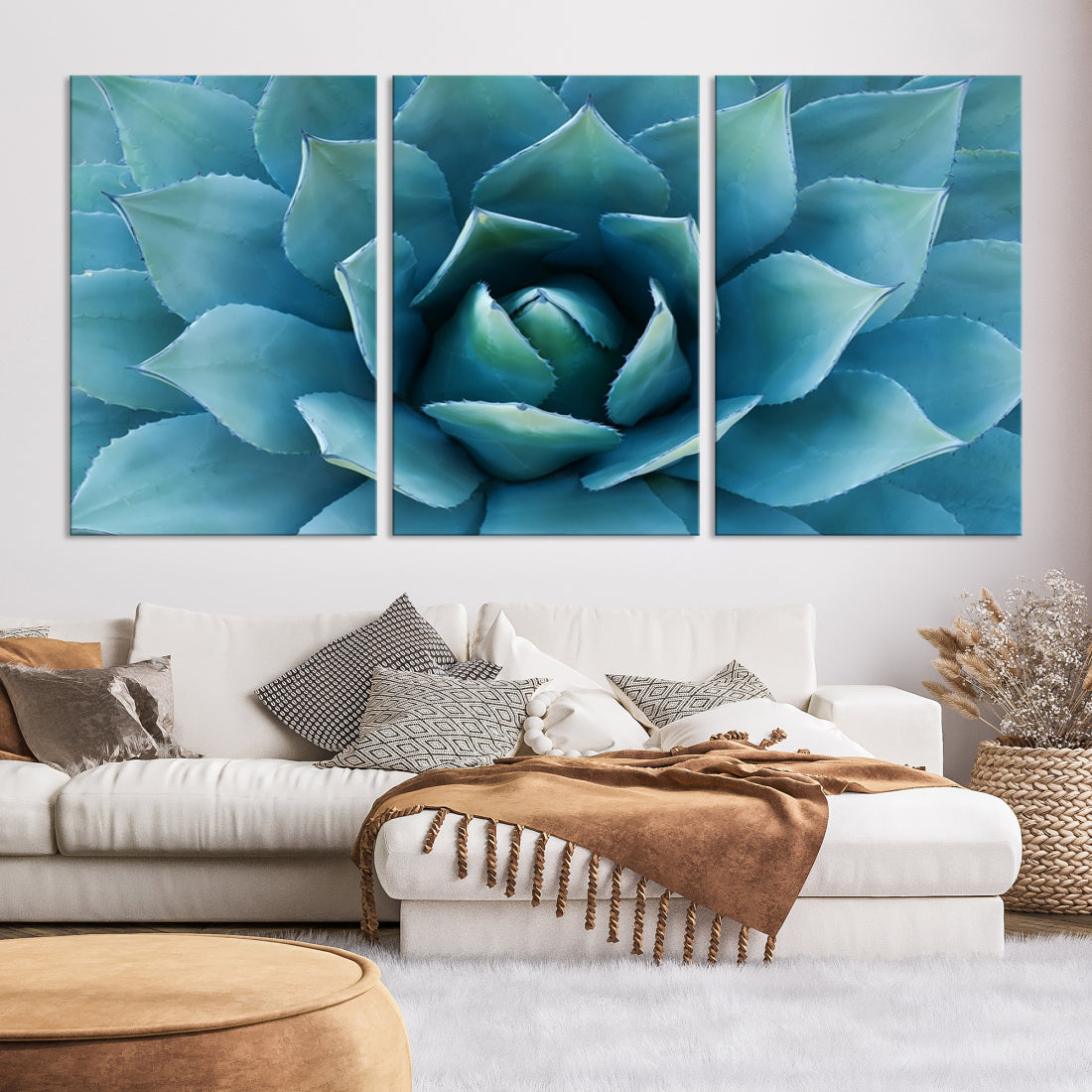 Large Wall Art Canvas Print - Blue Agave Flower Taken over It