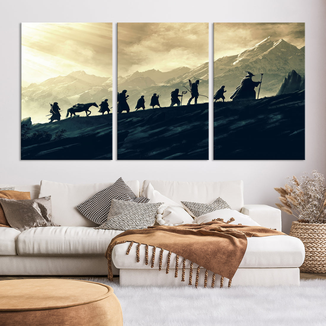 Fellowship of the Ring Wall Art Canvas Print, Framed set of 3 LOTR Print, Lord of the Rings Canvas Art