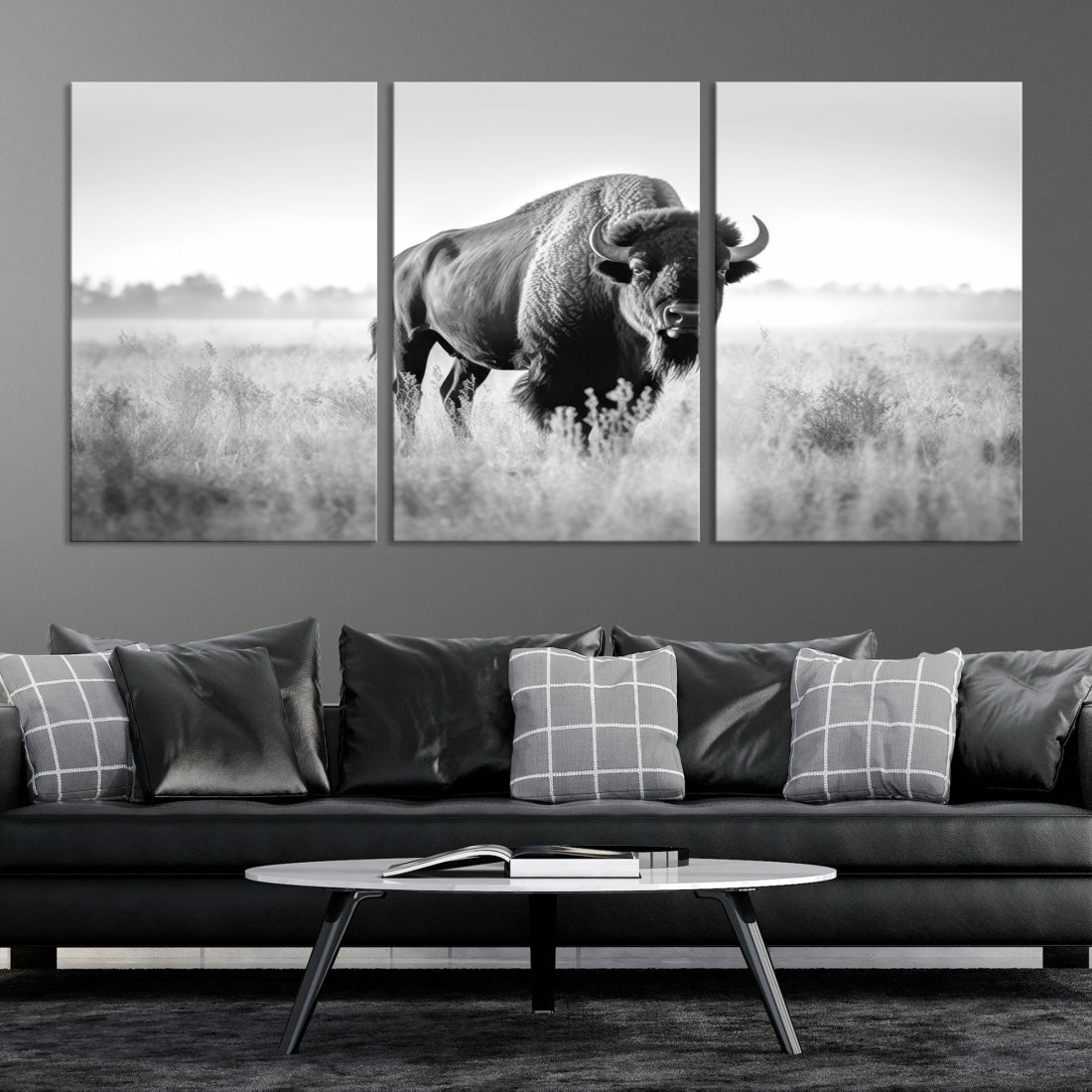 Cow Bighorn Wall Art Canvas Print, Longhorn Texas Large Cow Animal Canvas Print