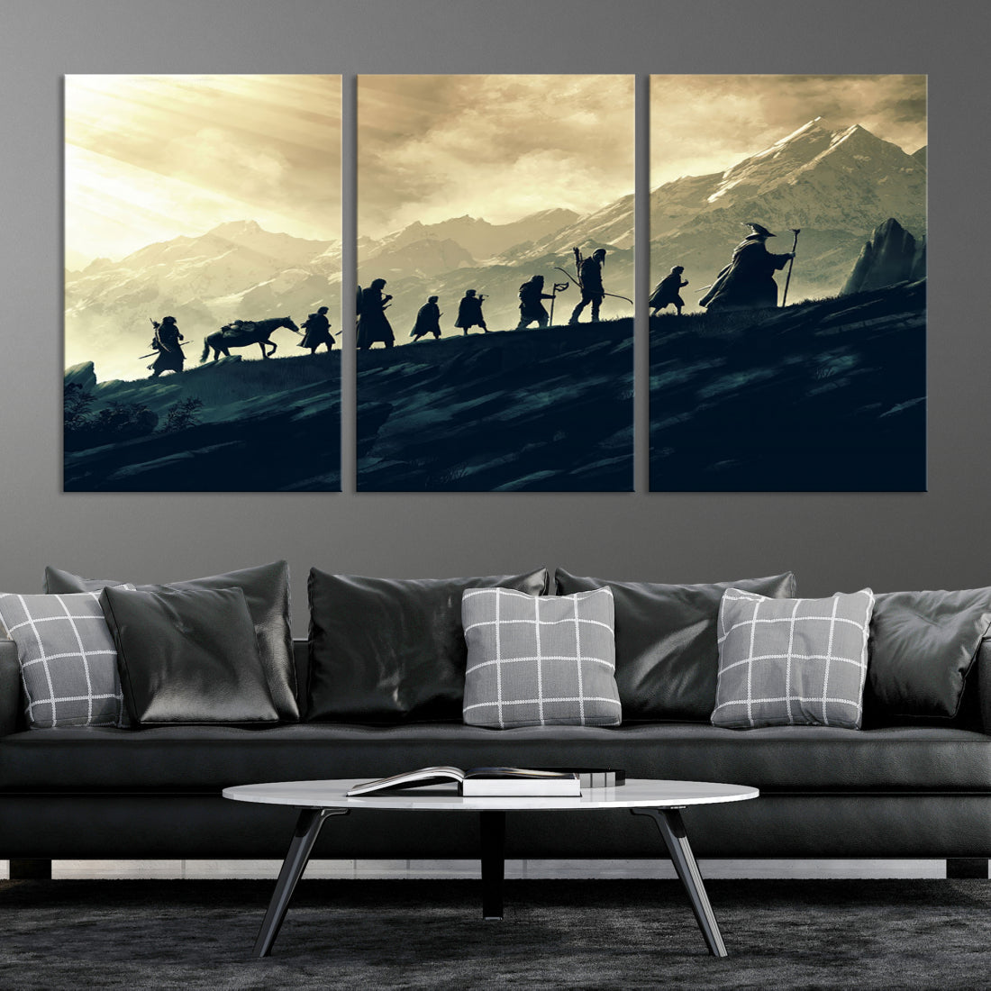 Fellowship of the Ring Wall Art Canvas Print, Framed set of 3 LOTR Print, Lord of the Rings Canvas Art