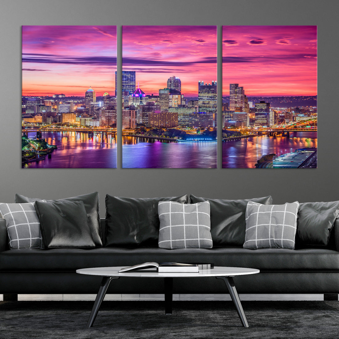 Pittsburgh Skyline Wall Art pink sky sunset cityscape Canvas Print Pennsylvania wall decor