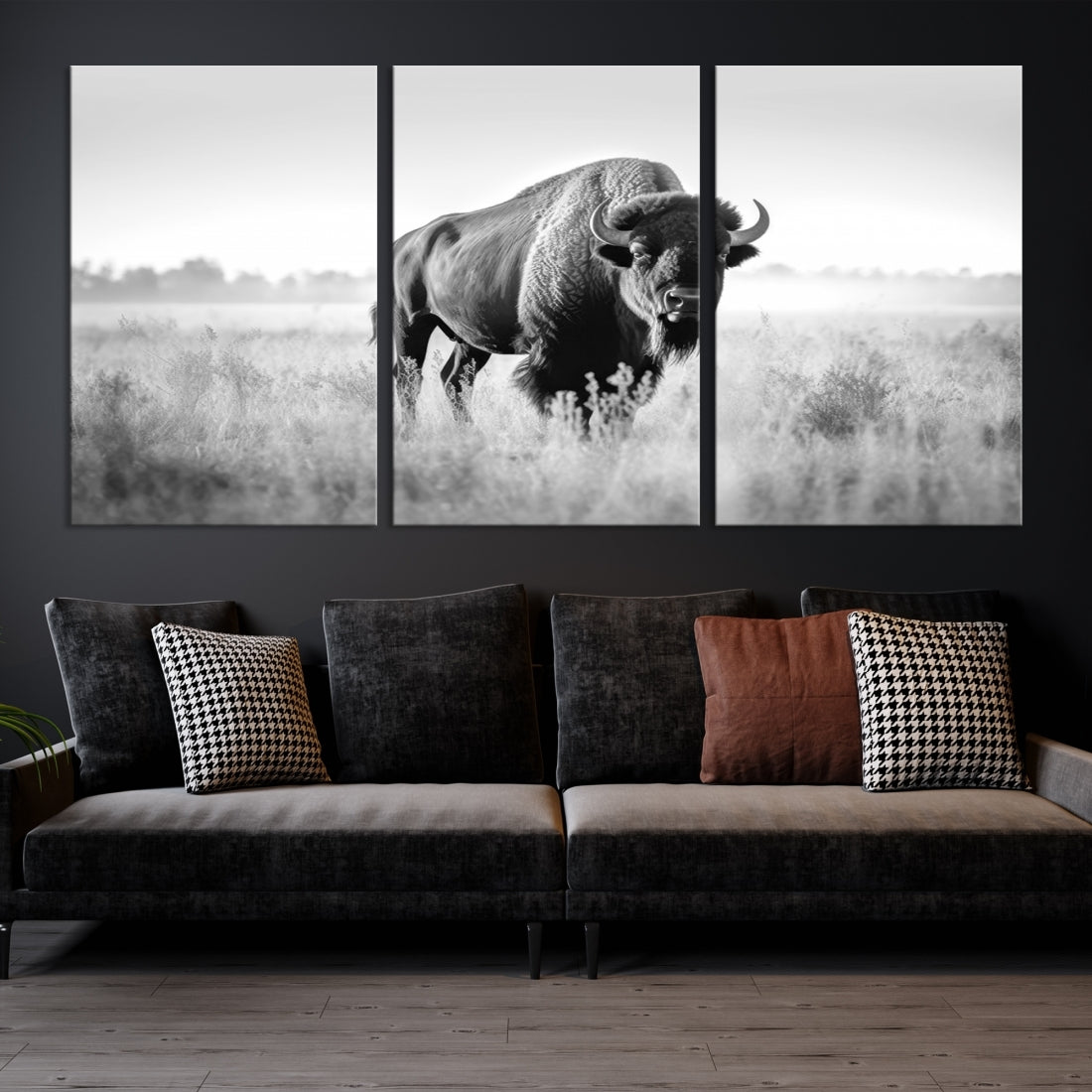 Cow Bighorn Wall Art Canvas Print, Longhorn Texas Large Cow Animal Canvas Print